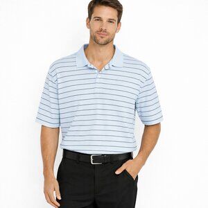 PGA Tour Pastel Blue B&W Striped Short Slv Golf Polo Preppy Sporty Spring Summer
